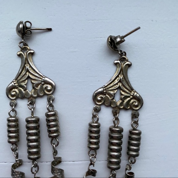 Vintage silver tin chandelier drop earrings - Picture 3 of 7